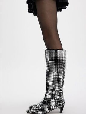 Jeffrey Campbell Black Crystal-Embellished Over-the-Knee Boots